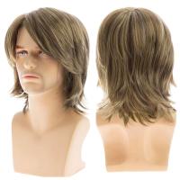 Pelucas sintéticas de longitud media para Cosplay para hombres, peluca de cola de lobo, pelucas de cabeza de salmonete Hippie para hombre, pelo largo marrón realista Natural para fiesta - details 7