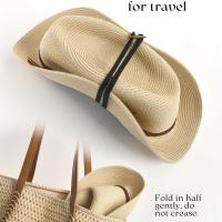 Sombrero De Playa De Paja Plegable Y Empacable Con Ala Ancha Para El Verano, Con Protección Solar UPF 50 + Estilo Panamá Fedora - details 6