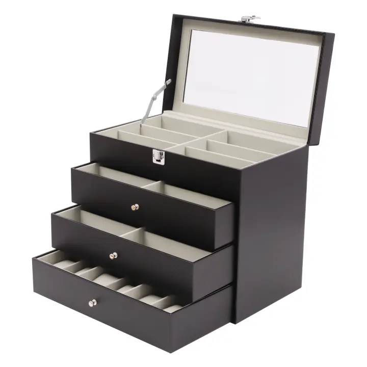 Caja de Almacenamiento de Fibra de Carbono para Gafas de Sol - Estuche de Piel Negra - 18 Gafas - 33.5*19*29.5cm - Almacenamiento de Muebles - 1