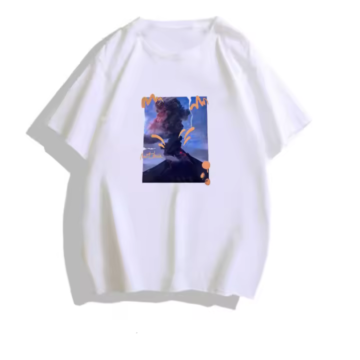 Camiseta de algodón de corte holgado, talla grande, cuello redondo, manga corta y estampado para hombre. - 1