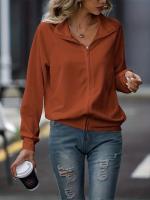 Chaqueta De Cuello Bandeo Para Mujer Con Cierre De Cremallera Y Estilo Deportivo Color Sólido Sudadera Suelta De Invierno - details 13
