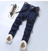 Pantalones vaqueros Sherpa gruesos de lana de invierno para hombre, pantalones vaqueros rectos de terciopelo informales de negocios, pantalones elásticos clásicos de felpa de lana para hombre - details 18