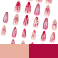 Uñas Falsas de Acrílico Completas Diseño de Halo 24 Clavos Rojo Morado Estilo Sencillo y Elegante - details 3
