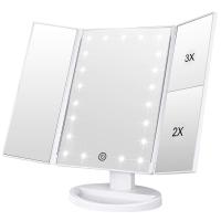 LZ1217 Espejo de Maquillaje, Espejo Tri-Fold con Aumento de 1x/2x/3x/10x, Pantalla Táctil Ajustable y 22 Luces LED, Espejo Iluminado para Tocador, Espejos Cosméticos de Encimera (Blanco) - details 1