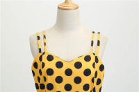 Vestido midi retro de fiesta con estampado de lunares, tirantes finos y cinturón para mujer - details 19