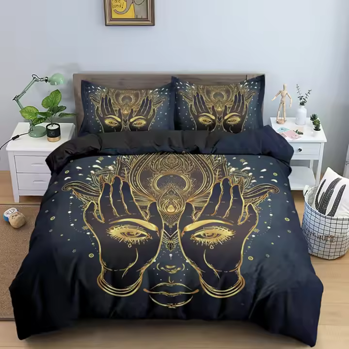 Juego de Ropa de Cama de Loto Bohemio Funda de Edredón Mandala Cubierta de Colchón de Tamaño Rey - 1