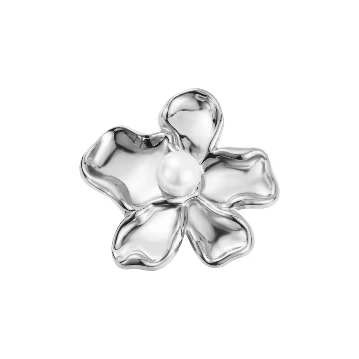 Elegante broche floral de acero inoxidable con temperamento exagerado y accesorios de perlas - 1