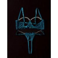 Conjunto de lencería de encaje floral erótico, sujetador abierto transparente y tanga con cadena, lencería sexy y ropa interior - details 1