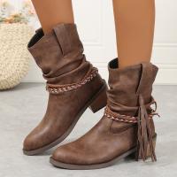 Nuevas botas de mujer de tubo medio pero cabeza redonda hasta la rodilla - details 14