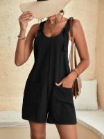Mono informal de verano sin mangas con pernera ancha para mujer, pantalones de color liso con peto, mono culotte con bolsillos - details 1