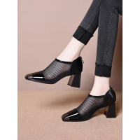 Sandalias de Punta de Hierro Versátiles para Mujer Tacón Alto Medio, Malla, Grosas para el Verano, Primavera - details 6