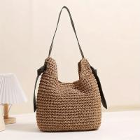 Bolso de hombro tejido de paja de gran capacidad para mujer - Material de papel duradero con cierre magnético, forro de poliéster y asas resistentes para playa, viajes, compras - Blanco - details 1