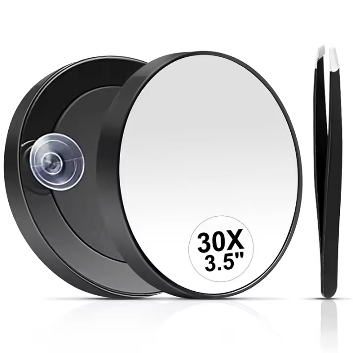 LZ1217 Espejo de Aumento 30x, Espejo Pequeño con Ventosa y Pinzas, Ideal como Espejo de Viaje para Depilación de Cejas, 3.5 Pulgadas. - 1