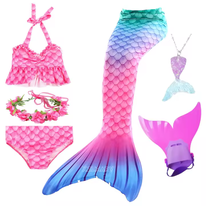 Traje de baño de cola de sirena para niñas, traje de baño de sirena para niños, aleta para Cosplay de Halloween, ropa de playa - 1