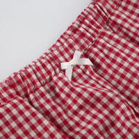 Pantalones cortos básicos cómodos e informales sueltos con botones de cintura elástica tejidos a rayas de verano para mujer - details 22