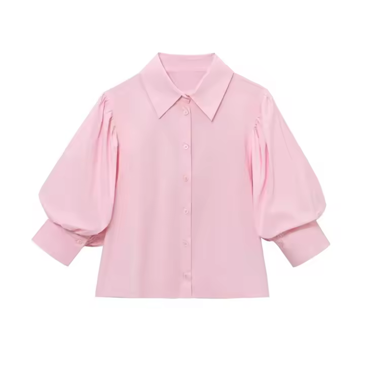 Camisa de manga larga holgada de un solo pecho con solapa versátil de diseño de color puro 2025, ropa nueva de verano para mujer - 1