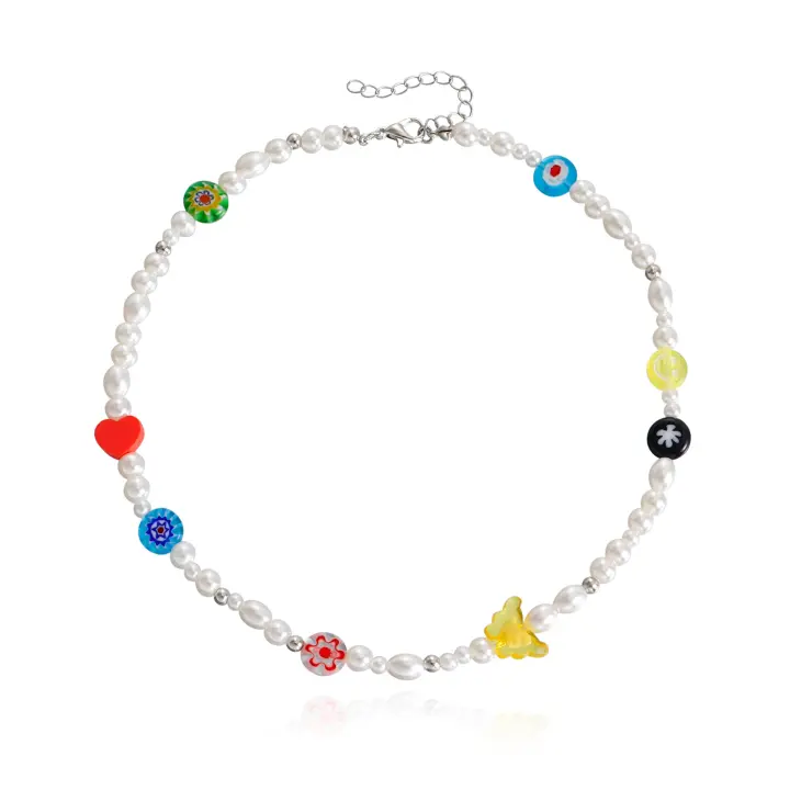 Collar de perlas de flor de cristal de corazón de cerámica suave Simple para mujer collar fresco de moda bohemia - 1