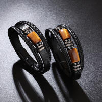 Pulsera de Ojo de Tigre y Cuero Multinivel para Hombre Brazalete Magnético con Piedras Naturales - details 3