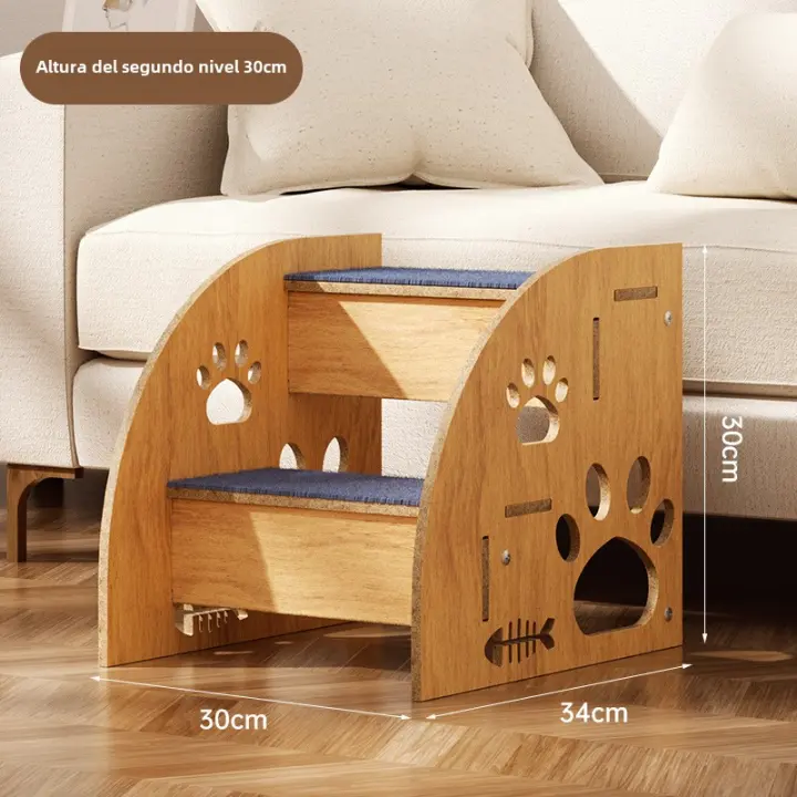 Escalera para Mascotas Paso a Paso para Perros Escalera de Cama Antideslizante Madera Maciza - 1