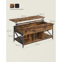 Mesa de Central con Tablero Elevable Estilo Rústico Marrón y Negro Ideal para Dormitorio con Espacio Abierto y Oculto Forma de X - details 24