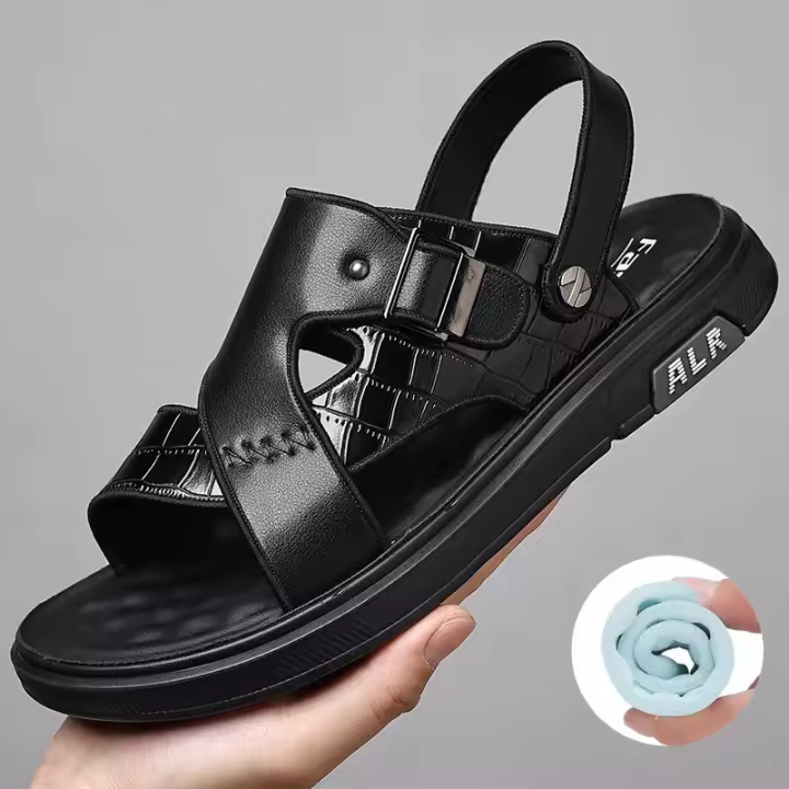 Sandalias de verano para hombre con suela gruesa, estilo casual, zapatillas de playa de cuero antideslizante, doble propósito. - 1