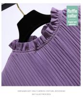 Vestido morado de gasa con volantes y cuello plisado elegante con cordones para mujer, moda coreana, corte en A, hasta la rodilla, 2024 - details 11