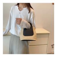 Bolso de paja de retales de Color Vintage, bolso tejido a mano de gran capacidad, bolso de hombro Simple de moda - details 5