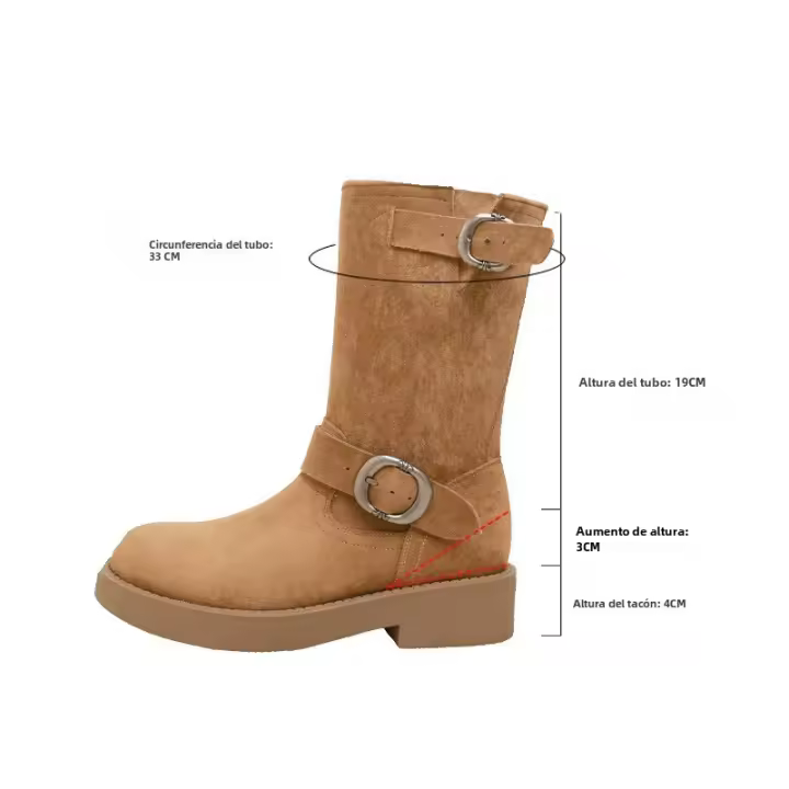 Botas occidentales con realce interior, botines cortos de punta redonda con tacón grueso retro, botas apilables - 1
