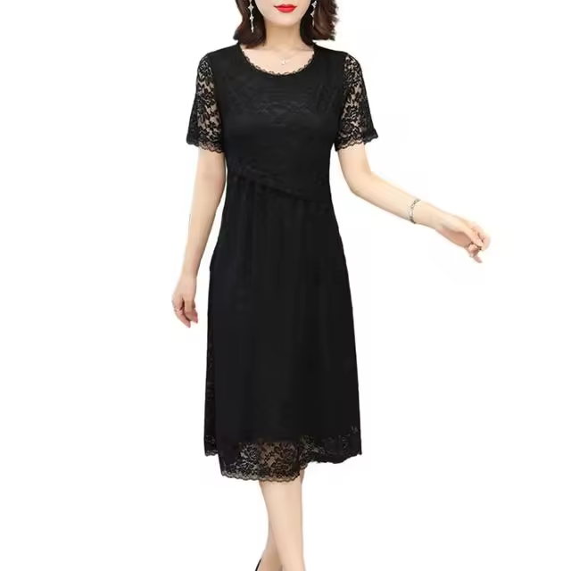 Vestido de mujer Vestido de gasa negro con gradas para mujer - 1