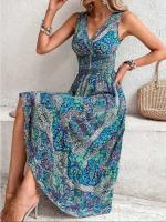 Vestido Boho Maxi sin Mangas de Verano 2024 Cintura Elástica, Estampado Elegante, Vestido Largo para Mujeres - details 1