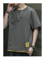 Camiseta de manga corta de estilo coreano para hombre, novedad de verano, camiseta informal holgada versátil con bloques de color, camiseta transpirable con cuello redondo - details 15