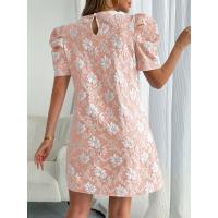 Vestido de verano nuevo para mujer con mangas abullonadas, textura jacquard y cuello redondo. - details 15