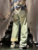 Pantalones vaqueros de invierno para hombre, pantalones vaqueros de pierna recta cálidos a la moda, pantalones vaqueros de pierna ancha azul retro - details 9