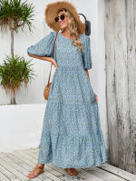2024 talla grande, falda holgada informal con cuello redondo y estampado floral - details 2