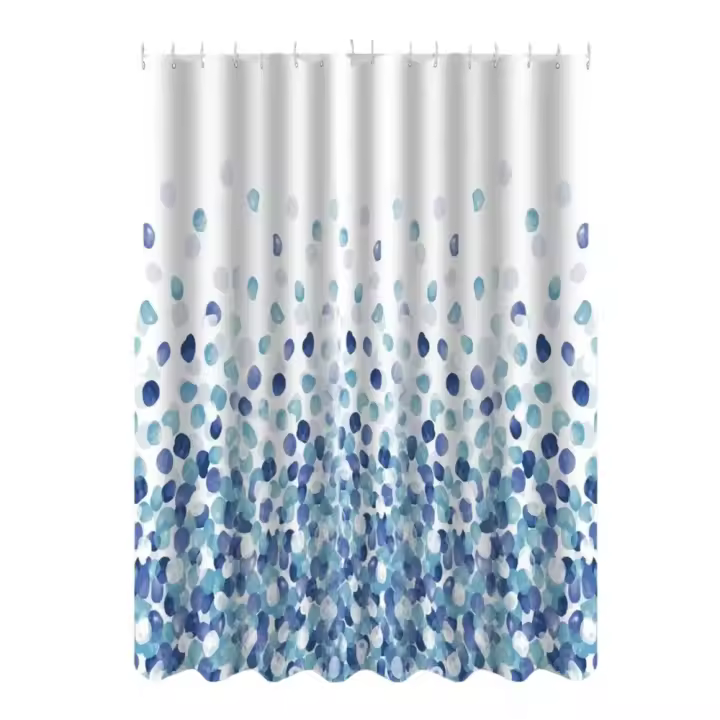 Cortina de Ducha de Poliéster Lavable 180x200 cm, Patrón de Burbujas Azules, 12 Ganchos, Cortina de Bañera para Baño - 1