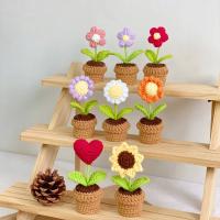 Plantas en macetas tejidas a mano, rosa, girasol, tulipán, flor de ganchillo, accesorios de Interior de coche, adornos de decoración - details 5