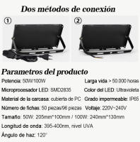 Reflector de luz ultravioleta para exteriores, lámpara fluorescente de escenario con enchufe europeo para fiesta, 50W, 100W, CA 220V, 395nm, 400nm - details 2