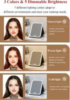 Espejo de maquillaje de viaje con luz LED, espejo de tocador iluminado plegable para tocador, escritorio recargable (M, negro) - details 1