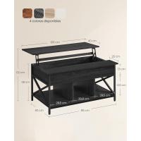 Mesa de Central con Tablero Elevable Estilo Rústico Marrón y Negro Ideal para Dormitorio con Espacio Abierto y Oculto Forma de X - details 37