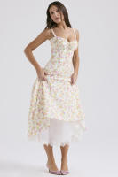 Vestido midi de satén con tirantes finos para mujer, abertura frontal, ahuecado, con bolsillos - details 21