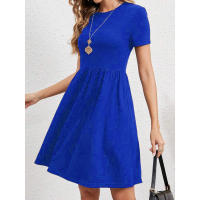 Vestido de manga corta con cuello redondo y cintura elástica para mujer en verano. - details 5