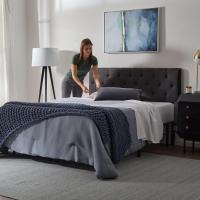 Cabecero tapizado – Cabecero de cama doble – Altura ajustable de 85 a 115 cm, capitoné de diamantes, perla/blanco - details 20
