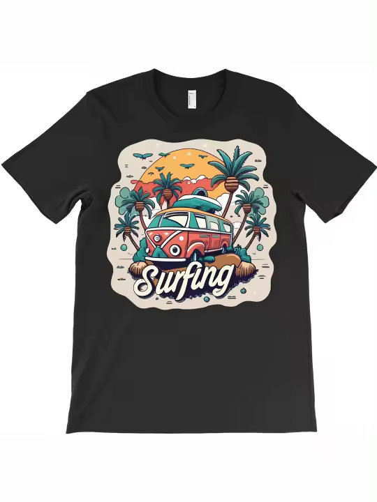 Camiseta de surf Adventure van, regalo para papá, manga corta con cuello redondo suave y cómoda - 1