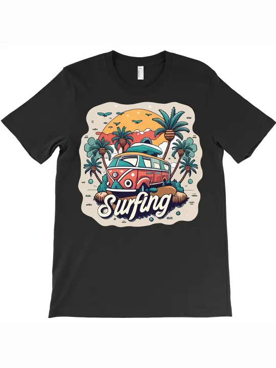 Camiseta de surf Adventure van, regalo para papá, manga corta con cuello redondo suave y cómoda - 1