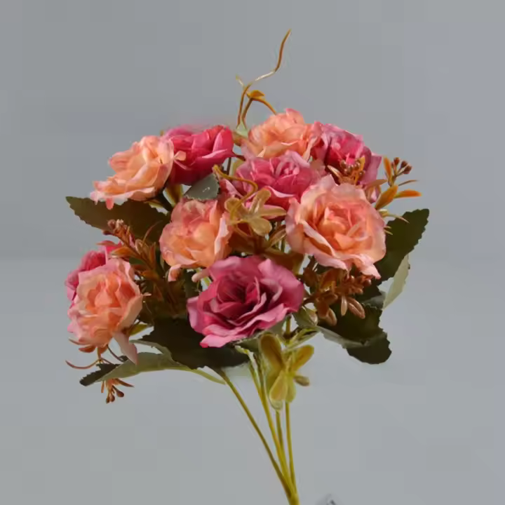 Ramo de rosas artificiales realista de 10 cabezas, 32cm, decoración Floral de seda de estilo occidental, flores artificiales, decoración de boda - 1
