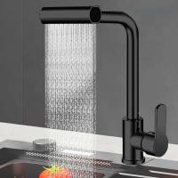 Grifo de Cocina Cascada 4 Modos Universal 360 ° Grifo para fregadero montado en cubierta de un solo orificio, frío y caliente, de acero inoxidable, con brazo oscilante giratorio - details 0