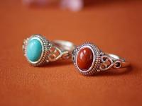 Plata de ley 925 rojo sureño turquesa mongol estilo étnico anillo de boca en vivo anillo liso anillo de mujer vintage anillo salvaje mujer - details 7