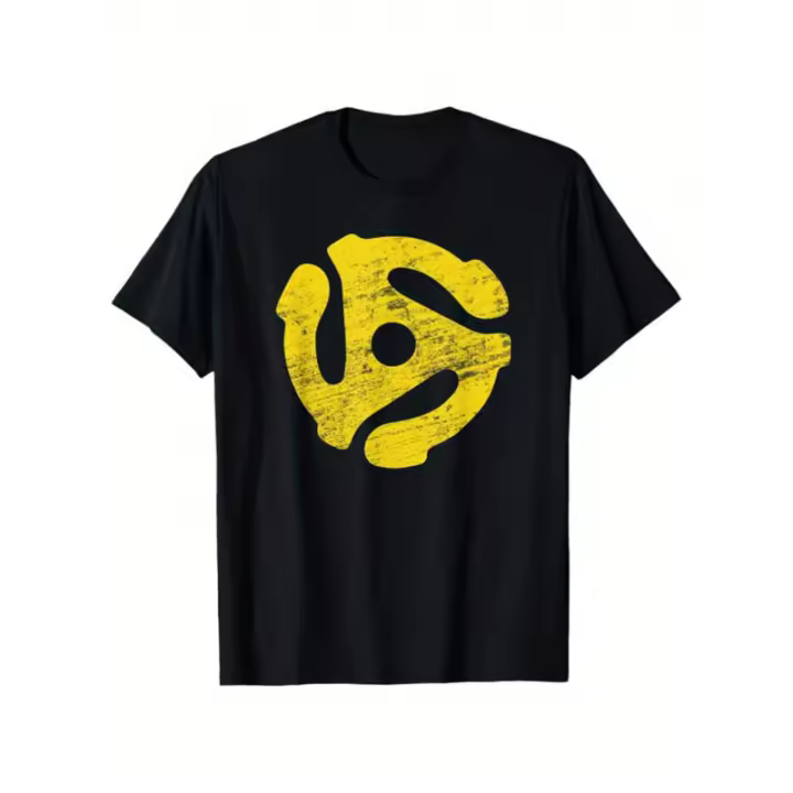Camiseta de algodón negra para hombre - Reproductor de discos de vinilo vintage con gráfico informal de manga corta con cuello redondo, ideal para uso al aire libre y para el regreso a la escuela, ropa para exteriores - 1
