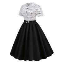 Elegante Vestido Midi con Cinturón Estilo Retro de Puntos Blancos y Negros - details 4