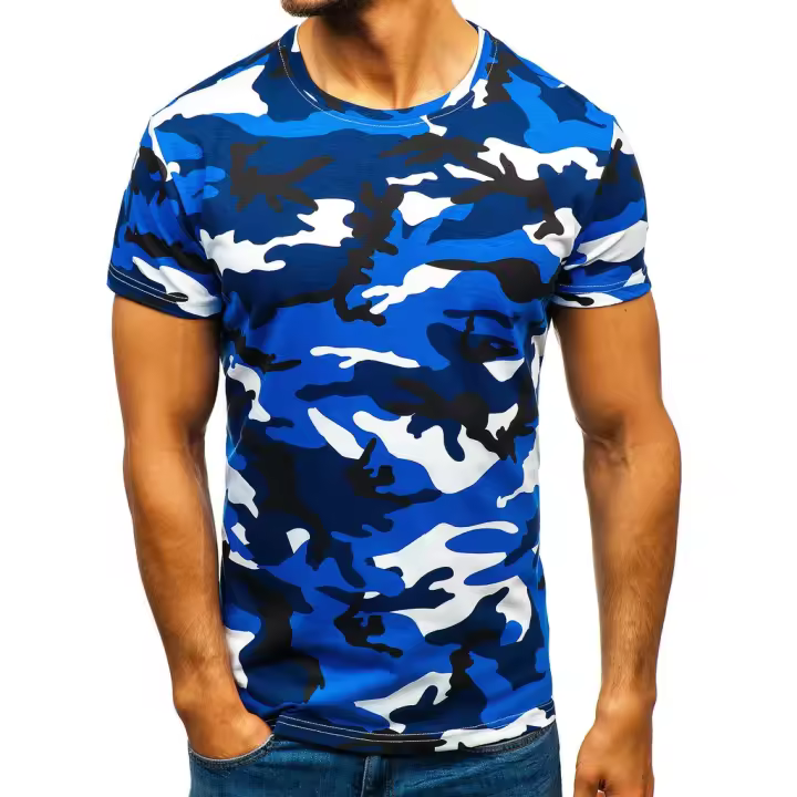 Nueva moda de verano para hombre, camiseta con estampado de camuflaje, pantalón corto informal de manga con cuello redondo, camisa de secado rápido de gran tamaño para culturismo para hombre - 1